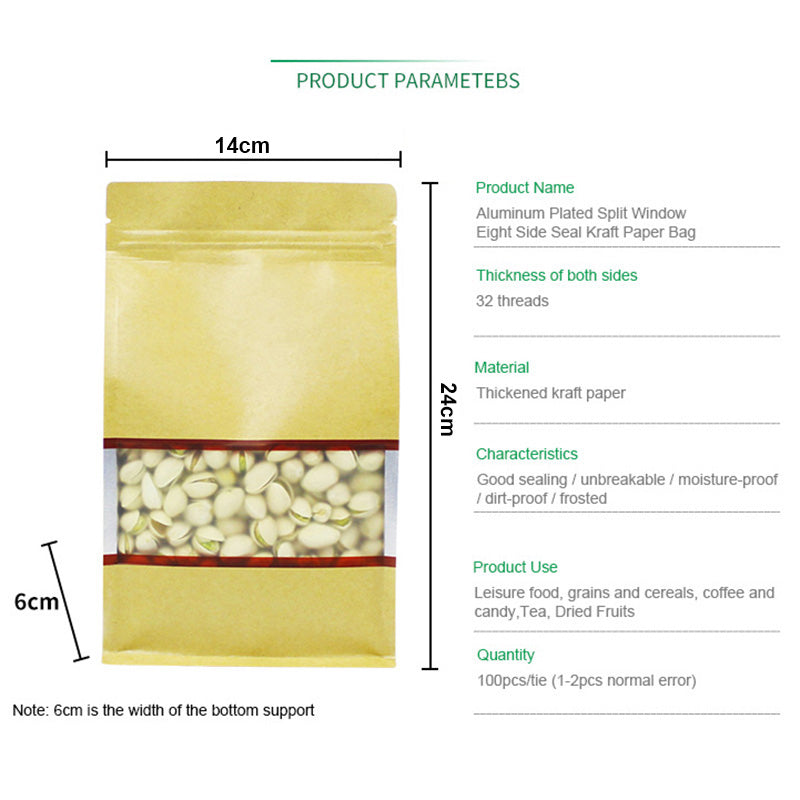 MX-004 100PCS Resealable Kraft Paper Bag 14x24cm Food Packaging Bags with Window MX-004 100PCS Resealable Kraft Paper Bag 14x24cm Food Packaging Bags with Window